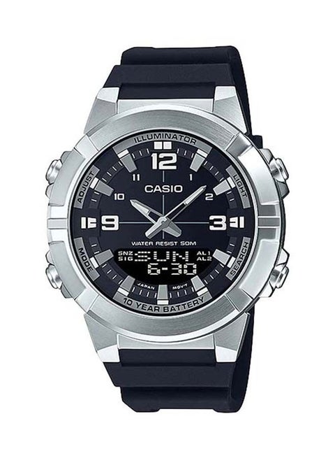 Men's Analog Digital World Time Resin Strap Watch AMW-870-1AVDF - 52 mm - Black