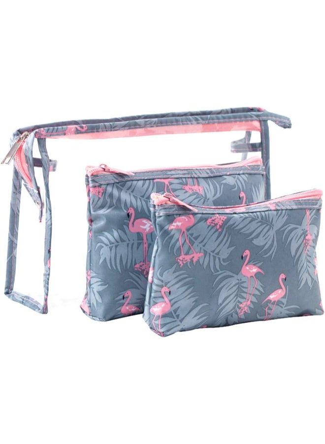 Generic 3-Piece Waterproof Cosmetic Bag Set Grey/Pink  - Image 1