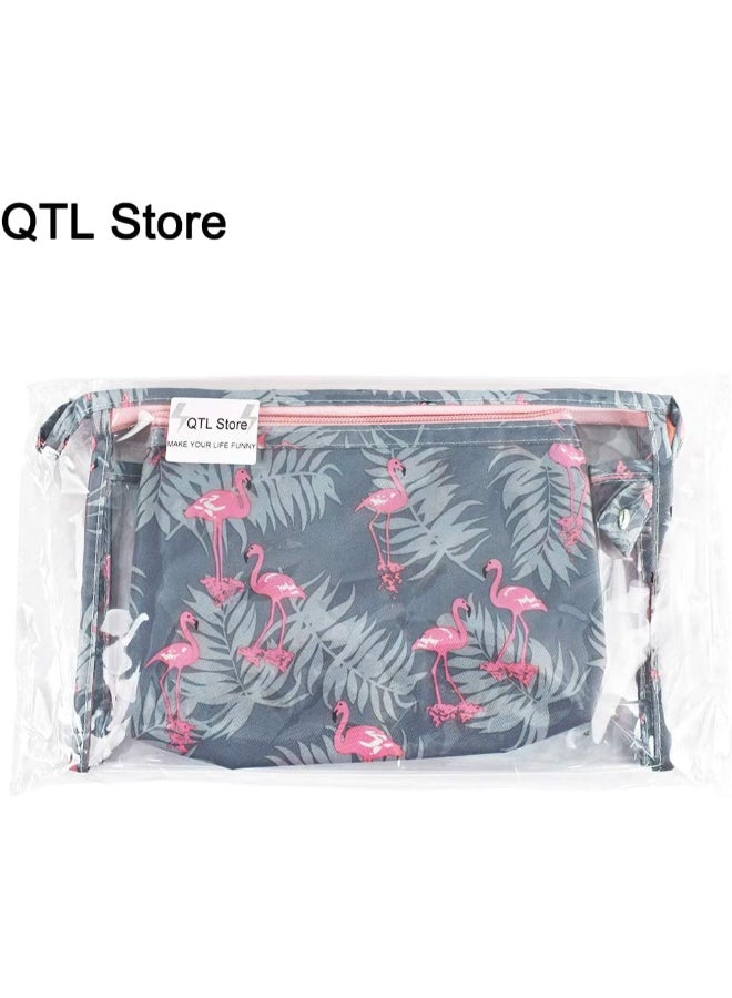 3-Piece Waterproof Cosmetic Bag Set Grey/Pink