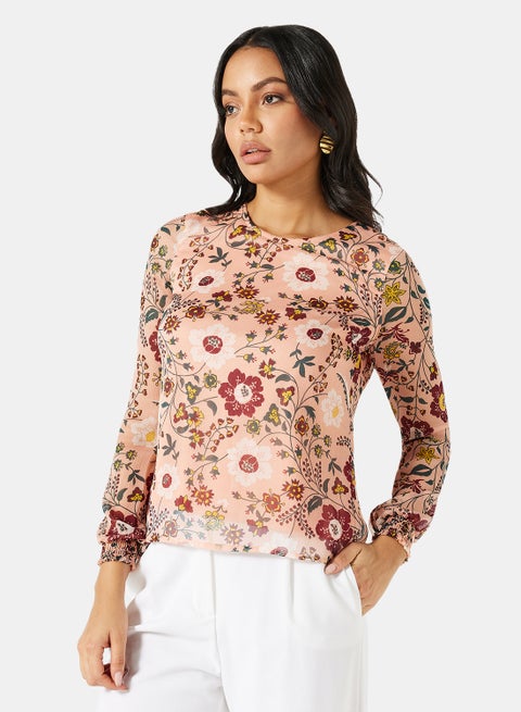 All-Over Floral Print Top Pink