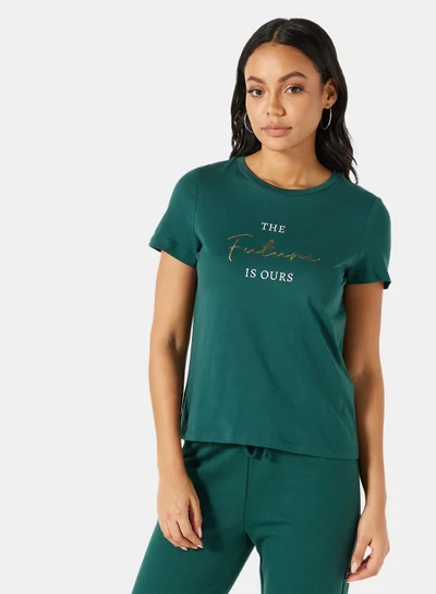 I.Scenery Basic Text Print T-Shirt Sea Moss