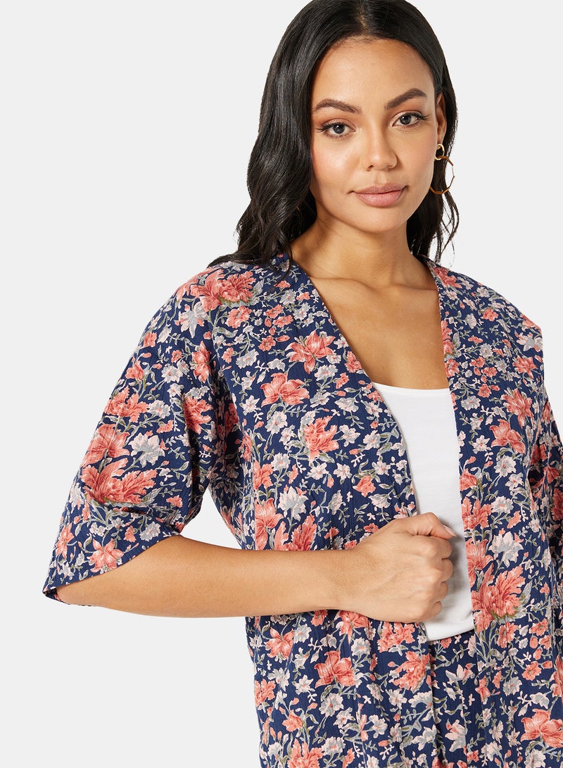 I.Scenery Floral Short Kimono Navy  - Image 3