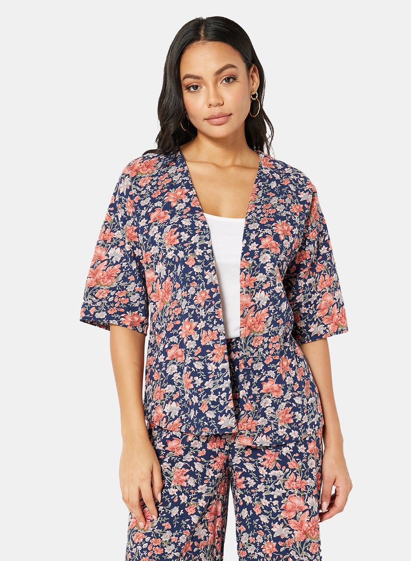 I.Scenery Floral Short Kimono Navy  - Image 1