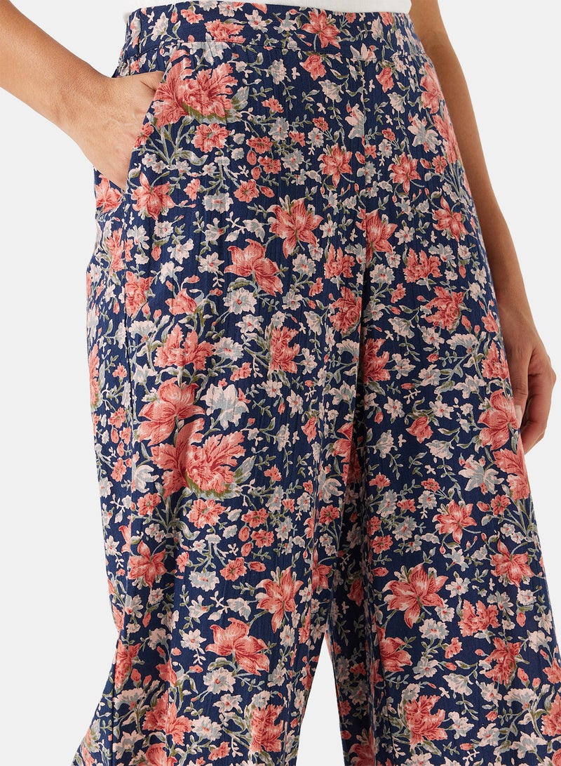 I.Scenery - Floral Flared Pants Navy - Image 1