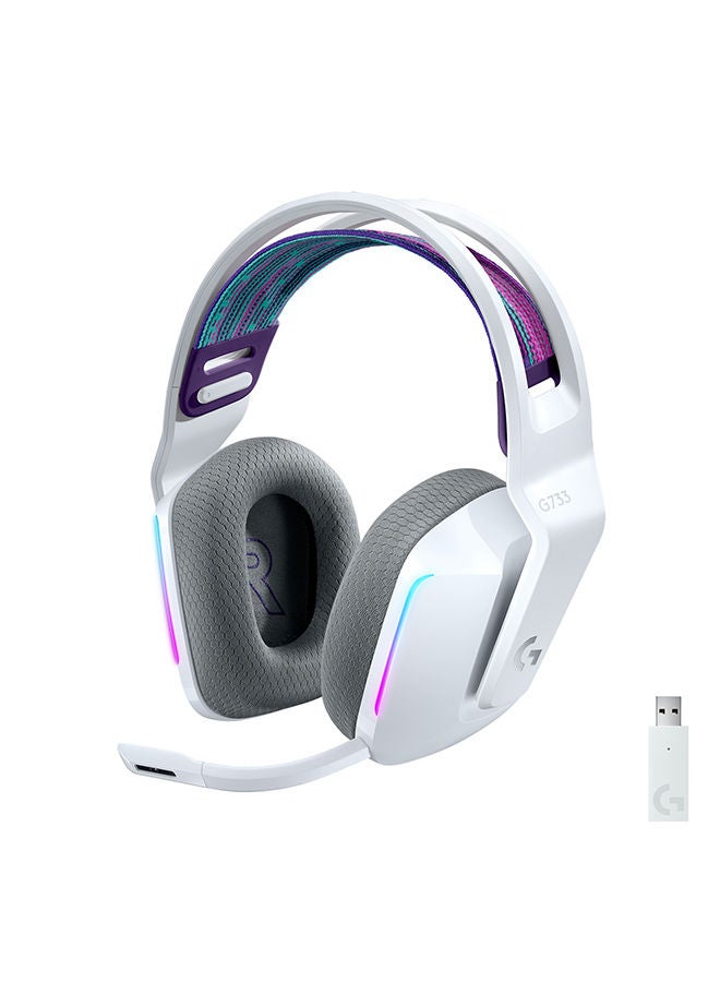 Logitech - G733 LightSpeed Wireless RGB Gaming Headset, PRO-G 40mm Driver, 6mm Cardioid Pickup Pattern Microphone, DTS Headphone X 2.0 Surround Sound, 16.8m Light Color, White | 981-000883 - Image 1