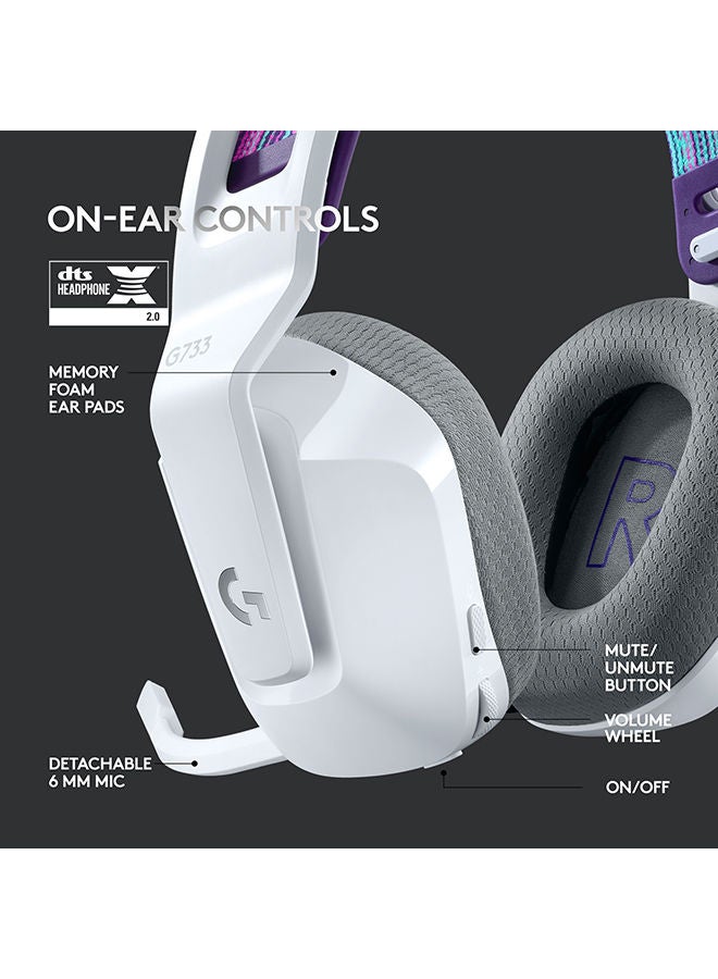 Logitech - G733 LightSpeed Wireless RGB Gaming Headset, PRO-G 40mm Driver, 6mm Cardioid Pickup Pattern Microphone, DTS Headphone X 2.0 Surround Sound, 16.8m Light Color, White | 981-000883 - Image 1
