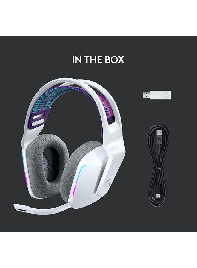 Logitech - G733 LightSpeed Wireless RGB Gaming Headset, PRO-G 40mm Driver, 6mm Cardioid Pickup Pattern Microphone, DTS Headphone X 2.0 Surround Sound, 16.8m Light Color, White | 981-000883 - Image 1