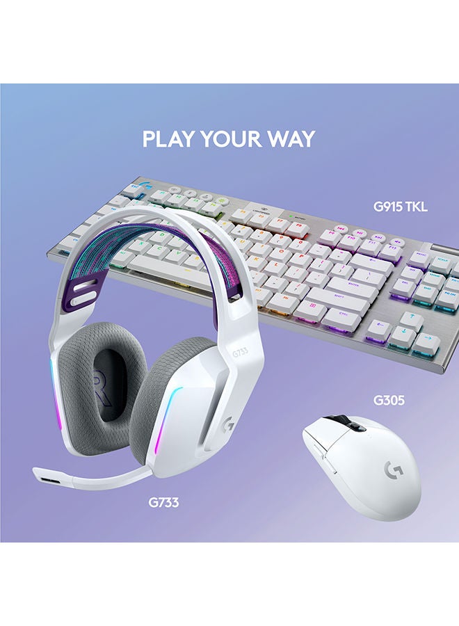 Logitech - G733 LightSpeed Wireless RGB Gaming Headset, PRO-G 40mm Driver, 6mm Cardioid Pickup Pattern Microphone, DTS Headphone X 2.0 Surround Sound, 16.8m Light Color, White | 981-000883 - Image 1