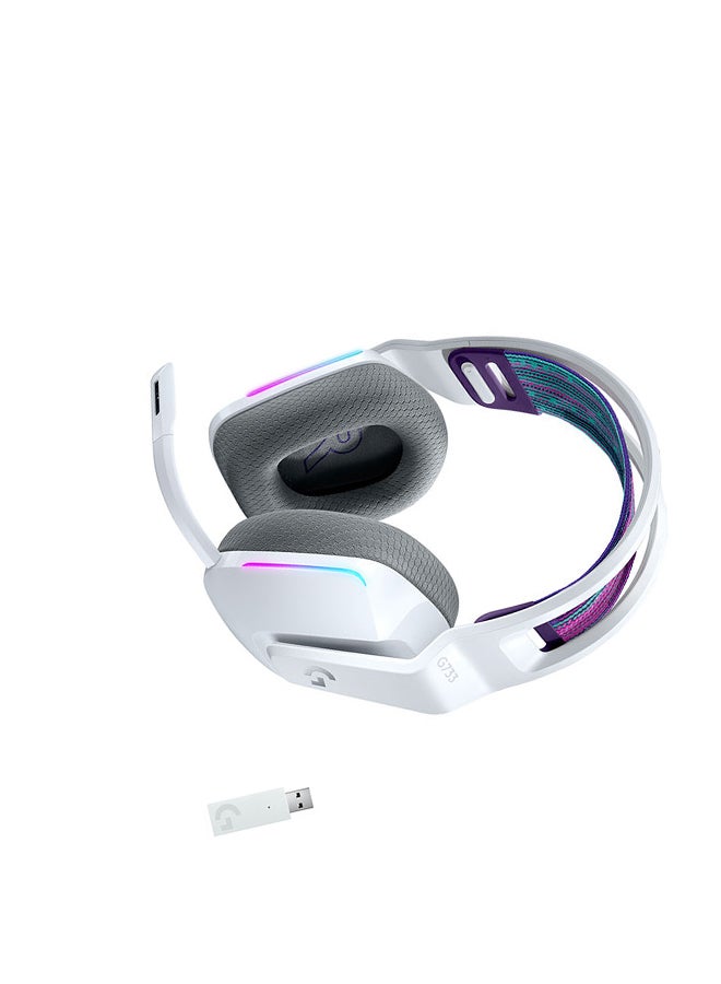 Logitech - G733 LightSpeed Wireless RGB Gaming Headset, PRO-G 40mm Driver, 6mm Cardioid Pickup Pattern Microphone, DTS Headphone X 2.0 Surround Sound, 16.8m Light Color, White | 981-000883 - Image 1