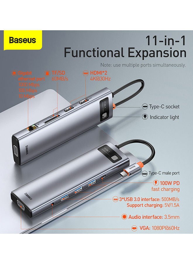Baseus - 11 in 1 USB C Hub Docking Station Adapter with 4K HDMI for MacBook Pro, Surface Pro, iPad Pro and Other Type C Devices Space Grey - Image 1