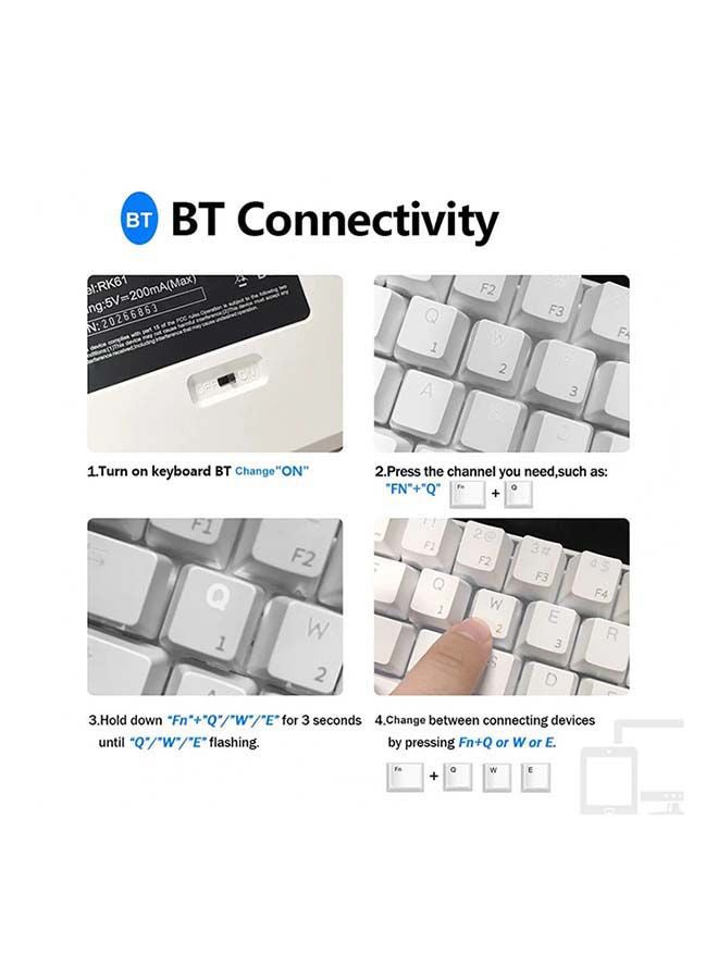 RK61 61-Key White Backlight Bluetooth/2.4G Wireless/USB Wired Three Modes Tablet Computer Mobile Office Gaming Keyboard