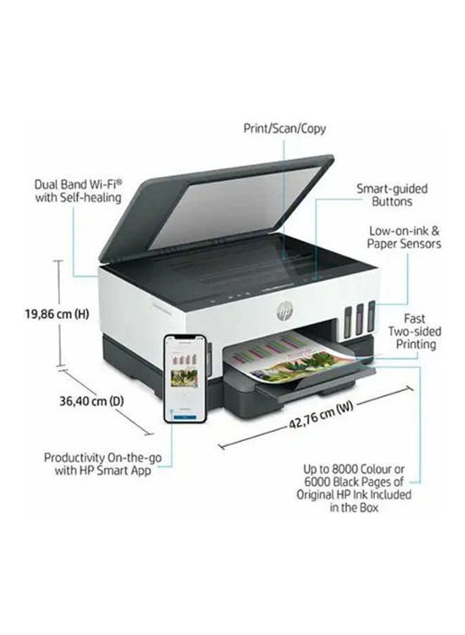 HP - Smart Tank 720 All-In-One Printer Wireless, Print, Scan, Copy, Auto Duplex Printing, Print Up To 18000 Black Or 8000 Color Pages, White/Grey [6UU46A] White-Grey - Image 1