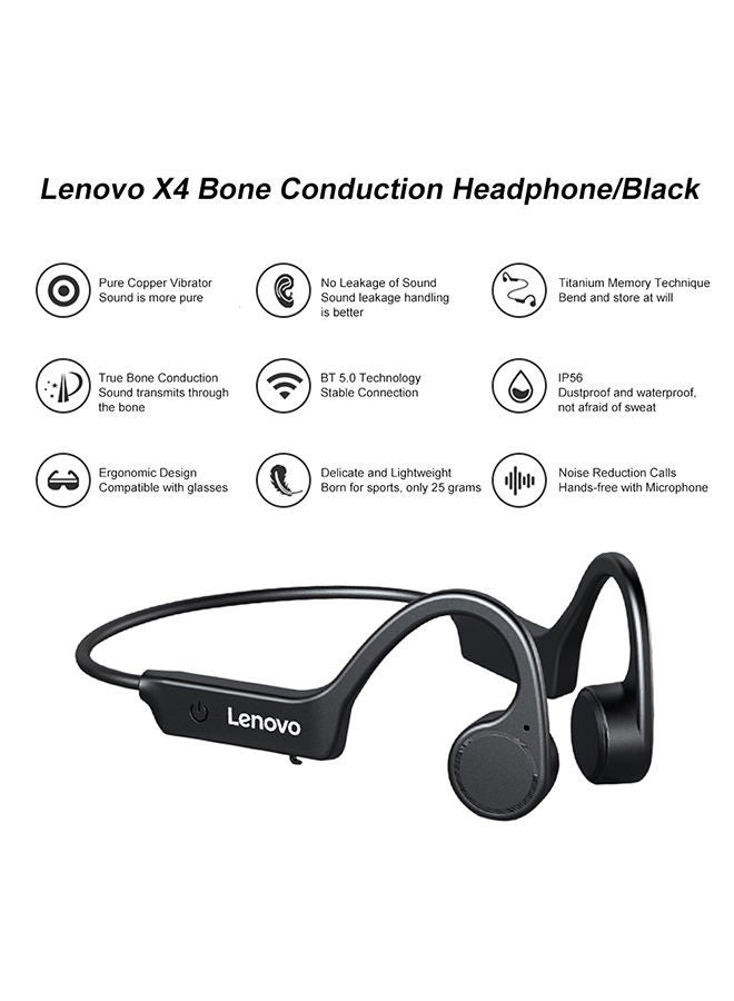 Lenovo - X4 Bone Conduction Earphone Wireless Bluetooth TWS Headphones Neck Hanging Black - Image 1