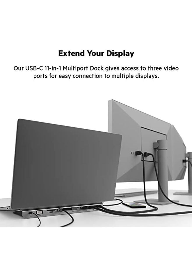 belkin - USB C Hub,11-In-1 Multiport Adapter Dock With 4K HDMI,Dp,VGA,USB-C 100W PD Pass-Through Charging,3 USB A,Gigabit Ethernet,SD,MicroSD,3.5mm Ports For Macbook Pro, Air, Xps And More Gray - Image 1