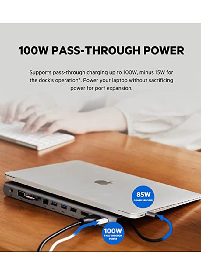 belkin - USB C Hub,11-In-1 Multiport Adapter Dock With 4K HDMI,Dp,VGA,USB-C 100W PD Pass-Through Charging,3 USB A,Gigabit Ethernet,SD,MicroSD,3.5mm Ports For Macbook Pro, Air, Xps And More Gray - Image 1