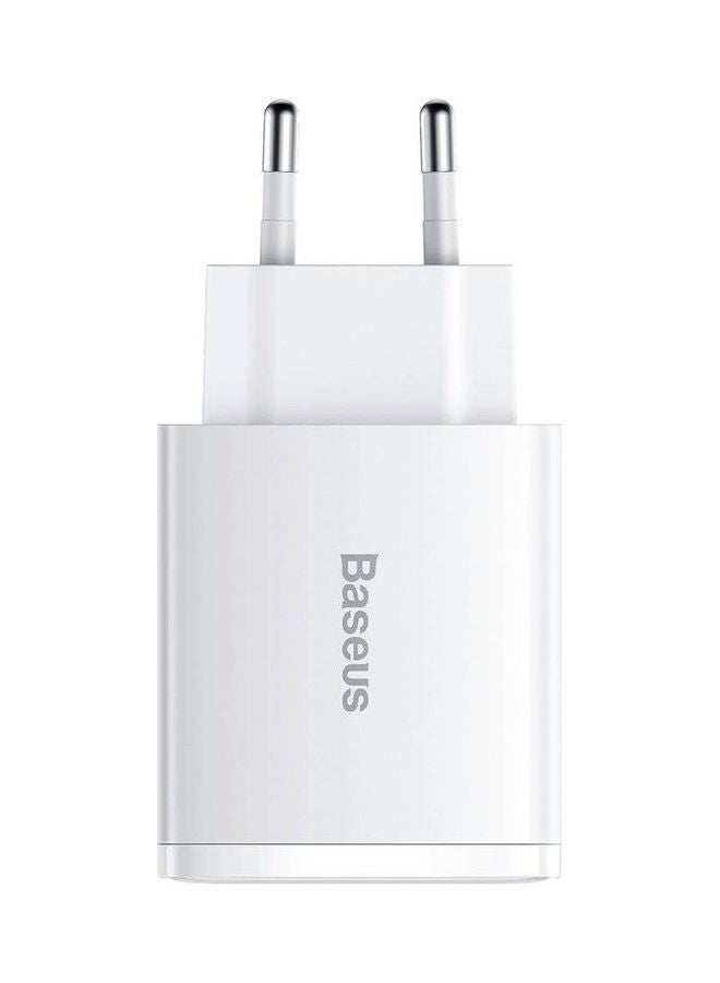 Baseus - iPhone Charger 30W USB C PD Fast Charger, 1 Port Type-C and Dual Port QC3.0 Quick Wall Adapter EU Plug, for iPhone15/15 Pro Max/15 Pro/15 Plus/14/13/12/11, Galaxy, Pixel 4/3, iPad Pro, AirPods Pro, and More White White - Image 1