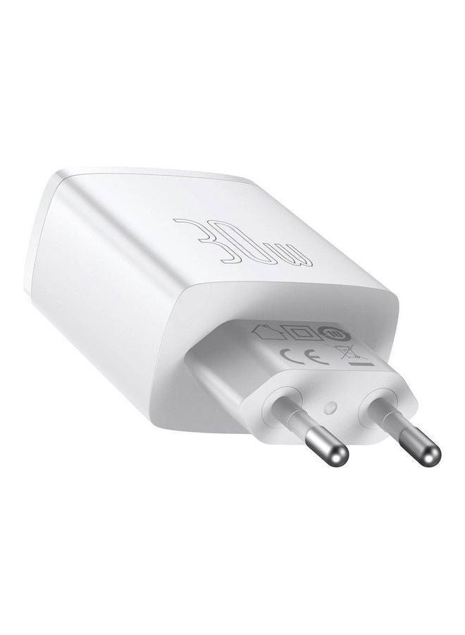 Baseus - iPhone Charger 30W USB C PD Fast Charger, 1 Port Type-C and Dual Port QC3.0 Quick Wall Adapter EU Plug, for iPhone15/15 Pro Max/15 Pro/15 Plus/14/13/12/11, Galaxy, Pixel 4/3, iPad Pro, AirPods Pro, and More White White - Image 1