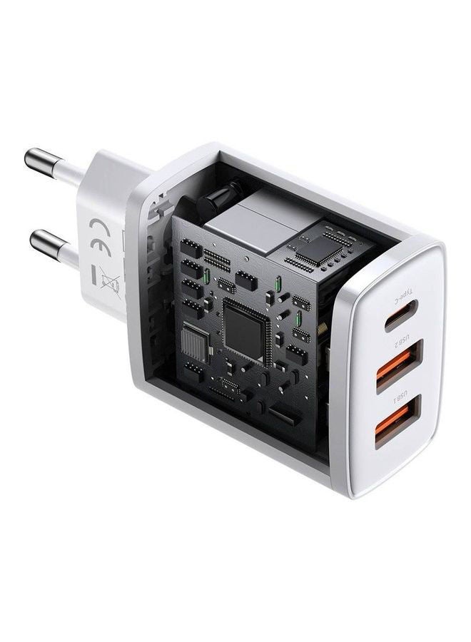 Baseus - iPhone Charger 30W USB C PD Fast Charger, 1 Port Type-C and Dual Port QC3.0 Quick Wall Adapter EU Plug, for iPhone15/15 Pro Max/15 Pro/15 Plus/14/13/12/11, Galaxy, Pixel 4/3, iPad Pro, AirPods Pro, and More White White - Image 1