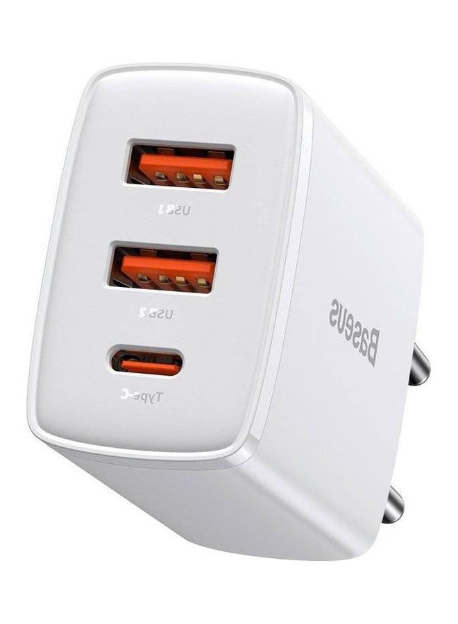 Baseus - iPhone Charger 30W USB C PD Fast Charger, 1 Port Type-C and Dual Port QC3.0 Quick Wall Adapter EU Plug, for iPhone15/15 Pro Max/15 Pro/15 Plus/14/13/12/11, Galaxy, Pixel 4/3, iPad Pro, AirPods Pro, and More White White - Image 1