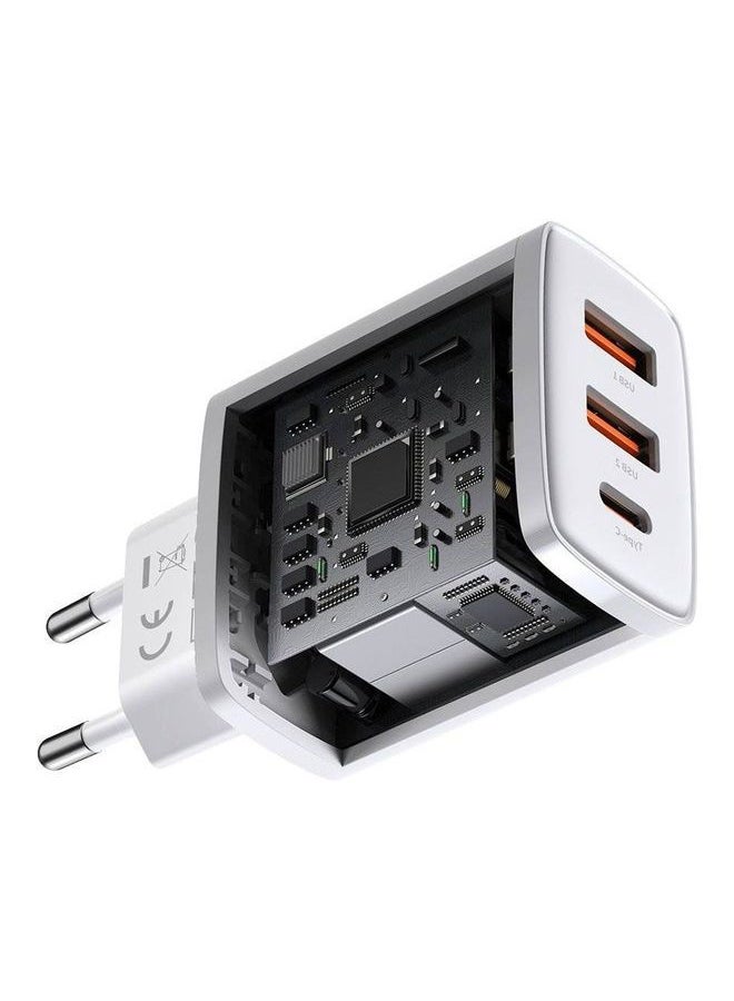 Baseus - iPhone Charger 30W USB C PD Fast Charger, 1 Port Type-C and Dual Port QC3.0 Quick Wall Adapter EU Plug, for iPhone15/15 Pro Max/15 Pro/15 Plus/14/13/12/11, Galaxy, Pixel 4/3, iPad Pro, AirPods Pro, and More White White - Image 1