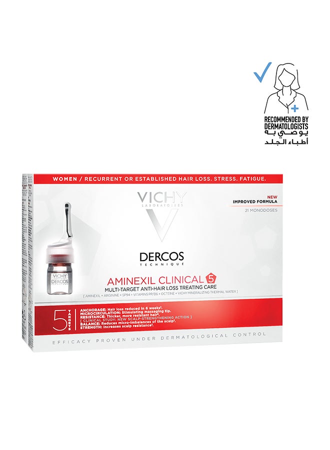 VICHY Dercos Aminexil Clinical 5 Anti-Hair Fall Treatment For Women 21 Doses 6ml  - Image 1