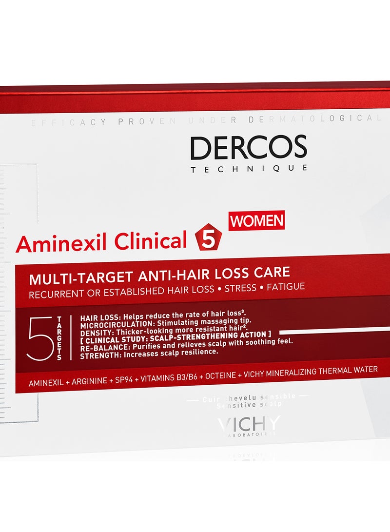 VICHY Dercos Aminexil Clinical 5 Anti-Hair Fall Treatment For Women 21 Doses 6ml  - Image 3