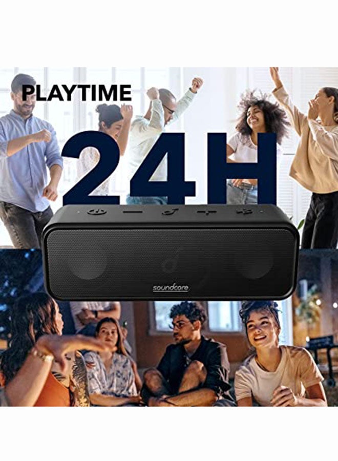 Bluetooth Speaker with Stereo Sound, Pure Titanium Diaphragm Drivers, PartyCast Technology, BassUp, 24H Playtime, IPX7 Waterproof, App, Custom EQ, Home, Outdoor, Beach Black