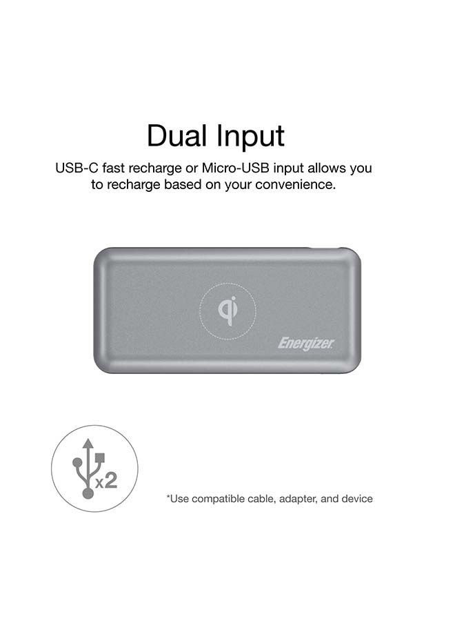 20000.0 mAh Wireless Fast Charging Power Bank, Type-C Delivery 3.0 Output, 18W Smart USB-A Outputs Grey