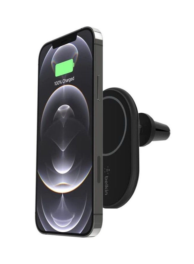 belkin - BoostCharge Wireless Charging Magnetic Car Phone Mount Holder, Compatible with MagSafe Enabled iPhone 14, 13, 12, Pro, Max, Mini, Galaxy S22, Ultra, Plus and More (Cable and Charger Included) Black - Image 1
