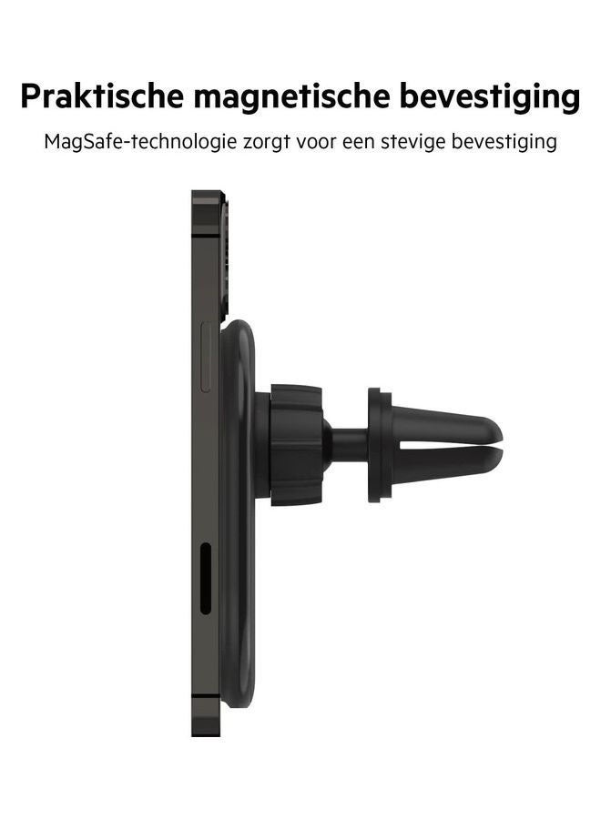 belkin - BoostCharge Wireless Charging Magnetic Car Phone Mount Holder, Compatible with MagSafe Enabled iPhone 14, 13, 12, Pro, Max, Mini, Galaxy S22, Ultra, Plus and More (Cable and Charger Included) Black - Image 1