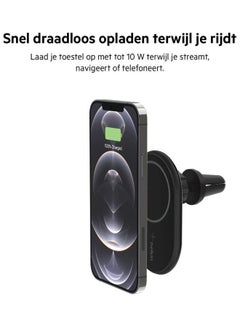 belkin BoostCharge Wireless Charging Magnetic Car Phone Mount Holder, Compatible with MagSafe Enabled iPhone 14, 13, 12, Pro, Max, Mini, Galaxy S22, Ultra, Plus and More (Cable and Charger Included) Black  - Image 4