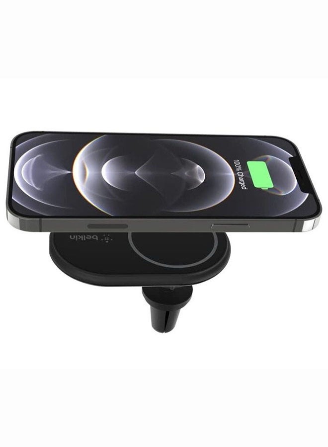 belkin - BoostCharge Wireless Charging Magnetic Car Phone Mount Holder, Compatible with MagSafe Enabled iPhone 14, 13, 12, Pro, Max, Mini, Galaxy S22, Ultra, Plus and More (Cable and Charger Included) Black - Image 1