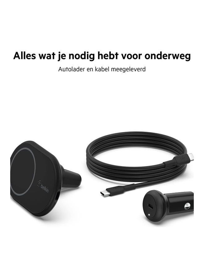 belkin - BoostCharge Wireless Charging Magnetic Car Phone Mount Holder, Compatible with MagSafe Enabled iPhone 14, 13, 12, Pro, Max, Mini, Galaxy S22, Ultra, Plus and More (Cable and Charger Included) Black - Image 1