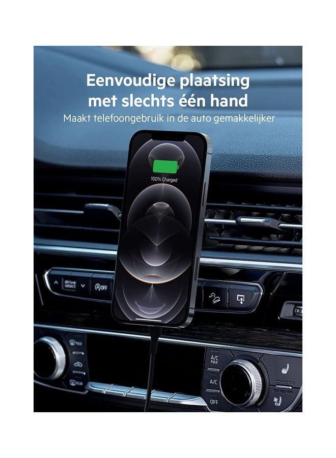 belkin - BoostCharge Wireless Charging Magnetic Car Phone Mount Holder, Compatible with MagSafe Enabled iPhone 14, 13, 12, Pro, Max, Mini, Galaxy S22, Ultra, Plus and More (Cable and Charger Included) Black - Image 1