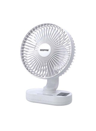 8-inch Rechargeable Fan with Night Light | 3 Speed Settings | Rechargeable Lithium Battery with 9hrs Working | 3 Blade Fan with Adjustable Head GF21157 White - v1667567427/N50378269A_1