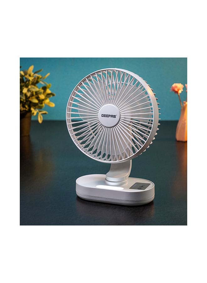 GEEPAS 8-inch Rechargeable Fan with Night Light | 3 Speed Settings | Rechargeable Lithium Battery with 9hrs Working | 3 Blade Fan with Adjustable Head GF21157 White  - Image 5