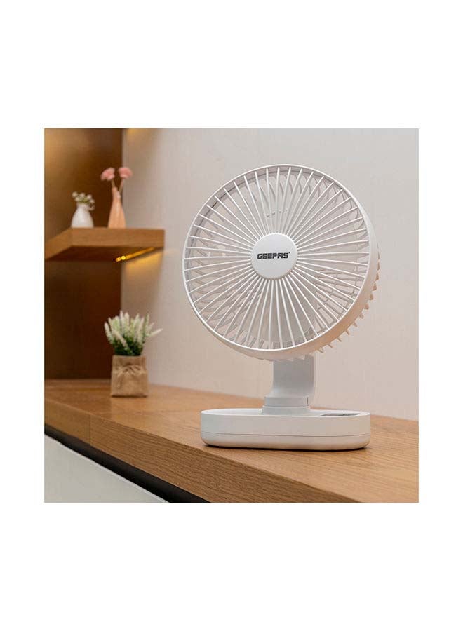 GEEPAS - 8-inch Rechargeable Fan with Night Light | 3 Speed Settings | Rechargeable Lithium Battery with 9hrs Working | 3 Blade Fan with Adjustable Head GF21157 White - Image 1