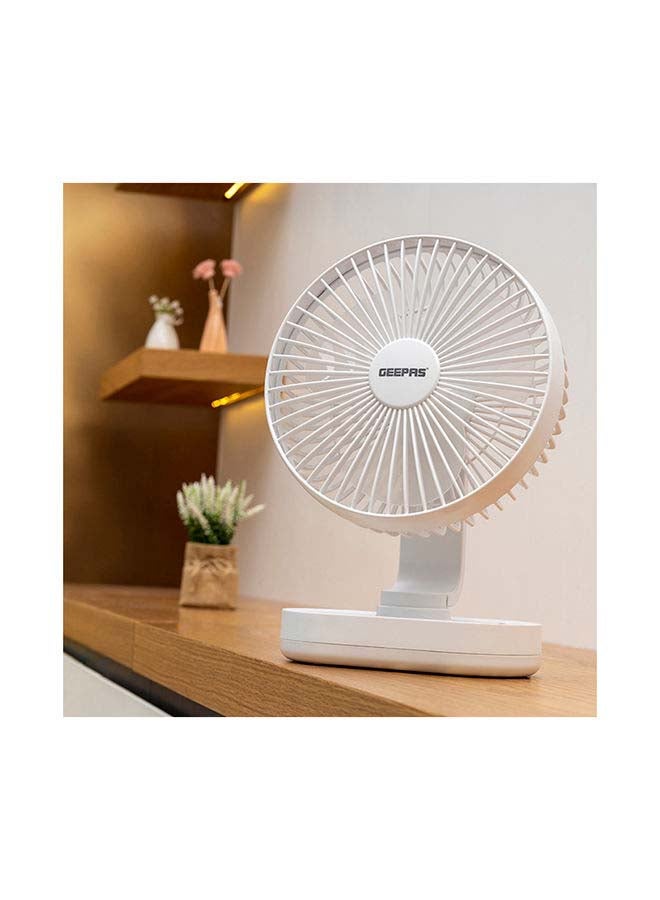 GEEPAS - 8-inch Rechargeable Fan with Night Light | 3 Speed Settings | Rechargeable Lithium Battery with 9hrs Working | 3 Blade Fan with Adjustable Head GF21157 White - Image 1
