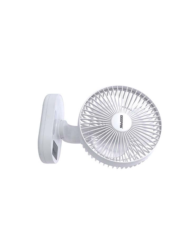 GEEPAS - 8-inch Rechargeable Fan with Night Light | 3 Speed Settings | Rechargeable Lithium Battery with 9hrs Working | 3 Blade Fan with Adjustable Head GF21157 White - Image 1