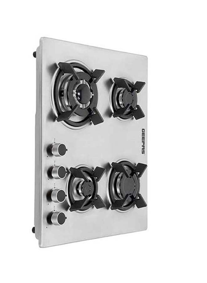 GEEPAS - 2-in-1 Built-in Gas Hob, Shiny Stainless Steel Top Panel| Sabaf Burners | Cast Iron Pan Support | Automatic-Ignition System| Low Gas Consumption | 4 Control Knobs, Easy To Install GGC31026 Silver - Image 1