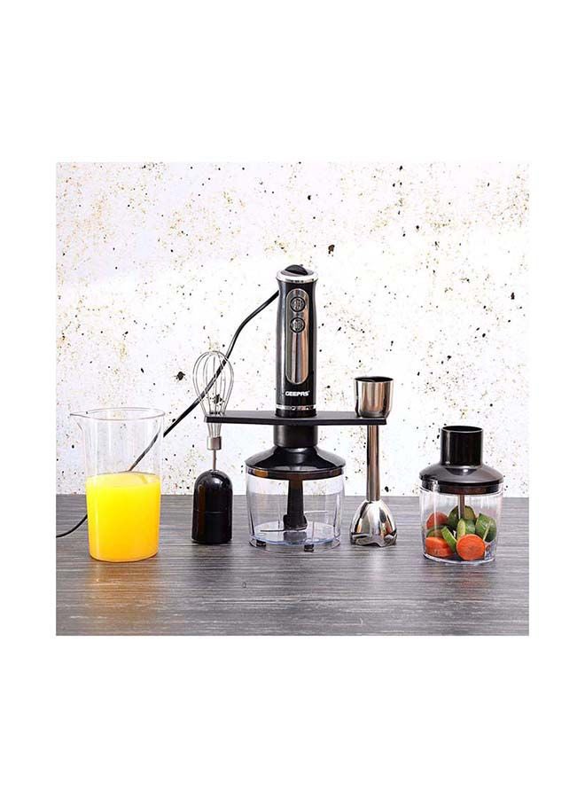 GEEPAS - Multi Functional 5 In 1 Hand Blender With 860 ML Chopper Bowl, 8 Variable Speed, Removable Stainless Steel Stick GHB6137 Black/Clear/Silver - Image 1