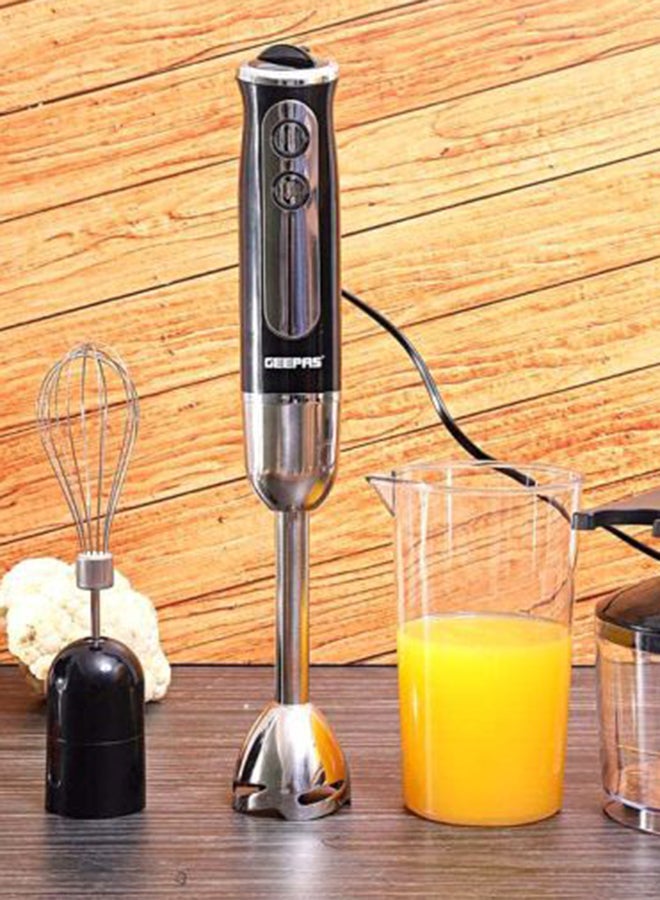 GEEPAS - Multi Functional 5 In 1 Hand Blender With 860 ML Chopper Bowl, 8 Variable Speed, Removable Stainless Steel Stick GHB6137 Black/Clear/Silver - Image 1