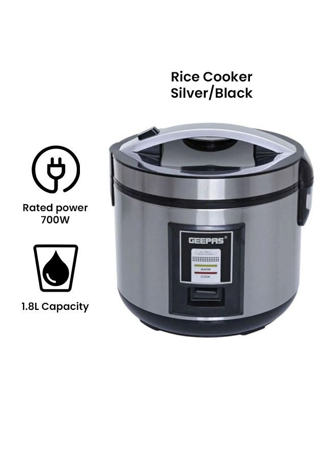 Rice Cooker 1.8 L Durable Construction| Removable Non-Stick Pot, Cool Touch Handle| Includes Cook, Warm Functions, Plastic Steamer| Perfect for Vegetables, Soups, Sauces etc |762W 1.8 L 762 W GRC4330 Black/Silver - v1667569202/N13862209A_9