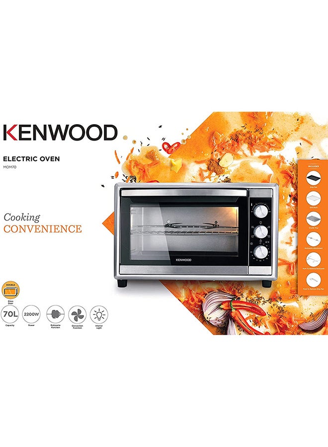 KENWOOD - Oven Toaster Grill Large Capacity Double Glass Door Multifunctional With Rotisserie And Convection Function For Grilling, Toasting, Broiling, Baking, Defrosting MOM70 70 L 2200 W MOM70.000SS Silver - Image 1