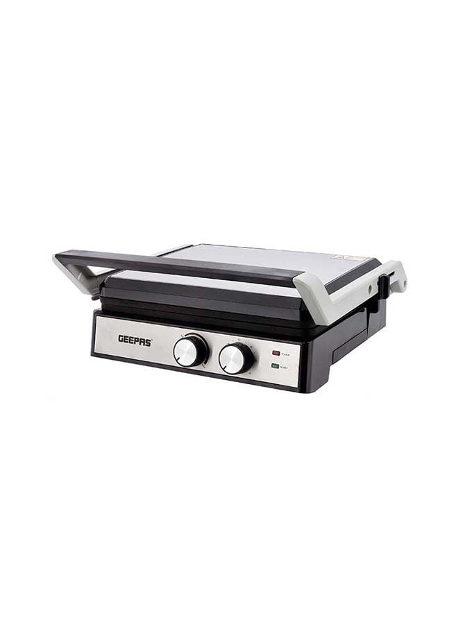 GEEPAS - Stainless Steel Grill Maker, Panini Maker| Open Flat Up To 180 |  Timer & Temperature Control | Non-Stick Cooking Plate & Cool Touch Handle | Panini Press Grill 2000 W GGM36539 Silver/Black - Image 1