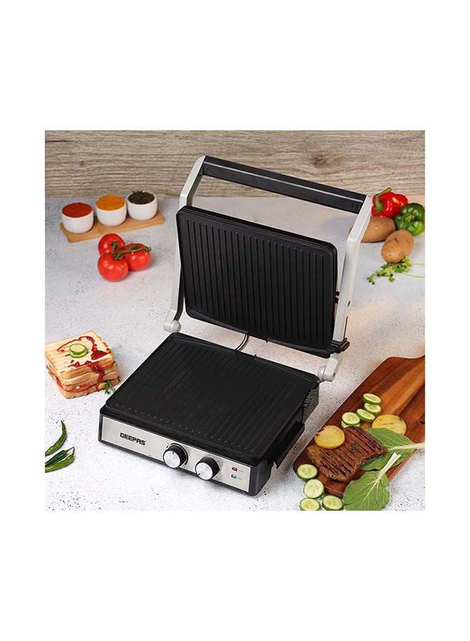 GEEPAS - Stainless Steel Grill Maker, Panini Maker| Open Flat Up To 180 |  Timer & Temperature Control | Non-Stick Cooking Plate & Cool Touch Handle | Panini Press Grill 2000 W GGM36539 Silver/Black - Image 1
