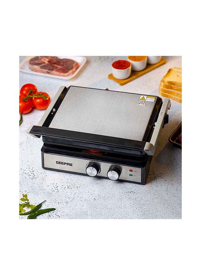 GEEPAS - Stainless Steel Grill Maker, Panini Maker| Open Flat Up To 180 |  Timer & Temperature Control | Non-Stick Cooking Plate & Cool Touch Handle | Panini Press Grill 2000 W GGM36539 Silver/Black - Image 1