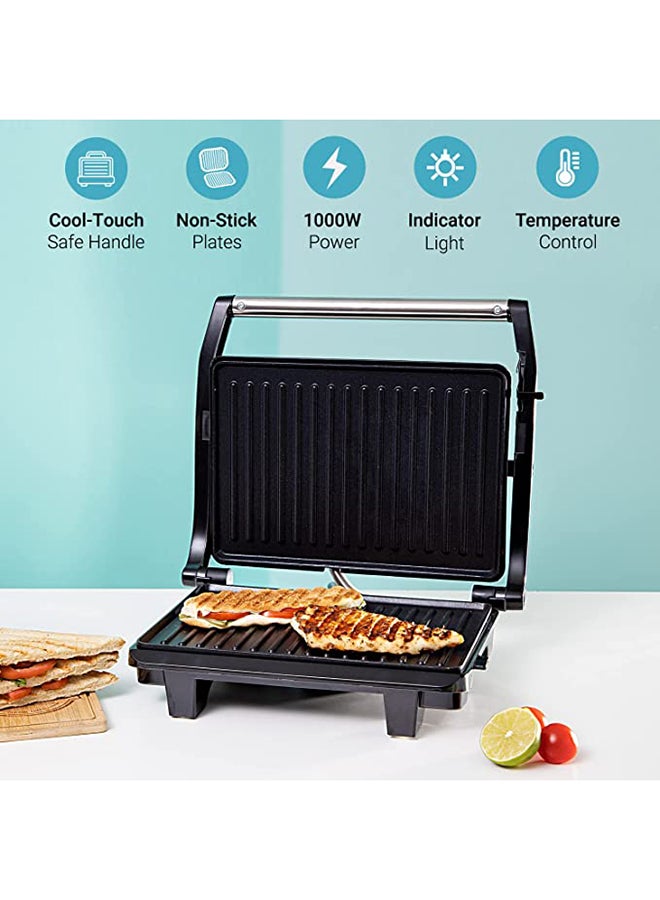 GEEPAS - Stainless Steel Grill Maker, Panini Maker| Open Flat Up To 180 |  Timer & Temperature Control | Non-Stick Cooking Plate & Cool Touch Handle | Panini Press Grill 2000 W GGM36539 Silver/Black - Image 1
