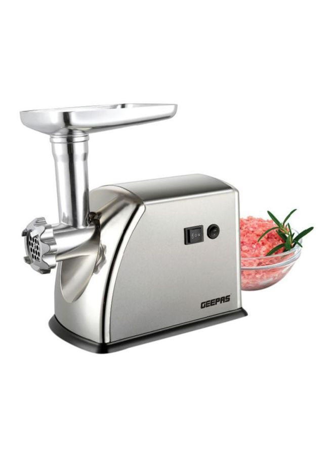 GEEPAS - Meat Grinder Electric Aluminum Gearbox - 3 Metal Stainless Steel Cutting Plates, Accessories, Metal Gears, Stainless Steel Blade 1 kg 1600 W GMG1909 Silver - Image 1