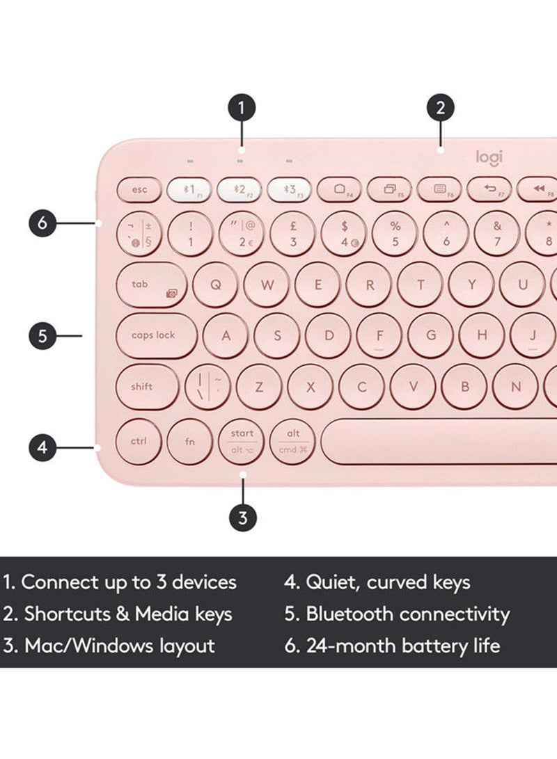 K380 Wireless Multi-Device Keyboard Language  For Windows, Apple iOS/TV, Android Or Chrome US English Pink